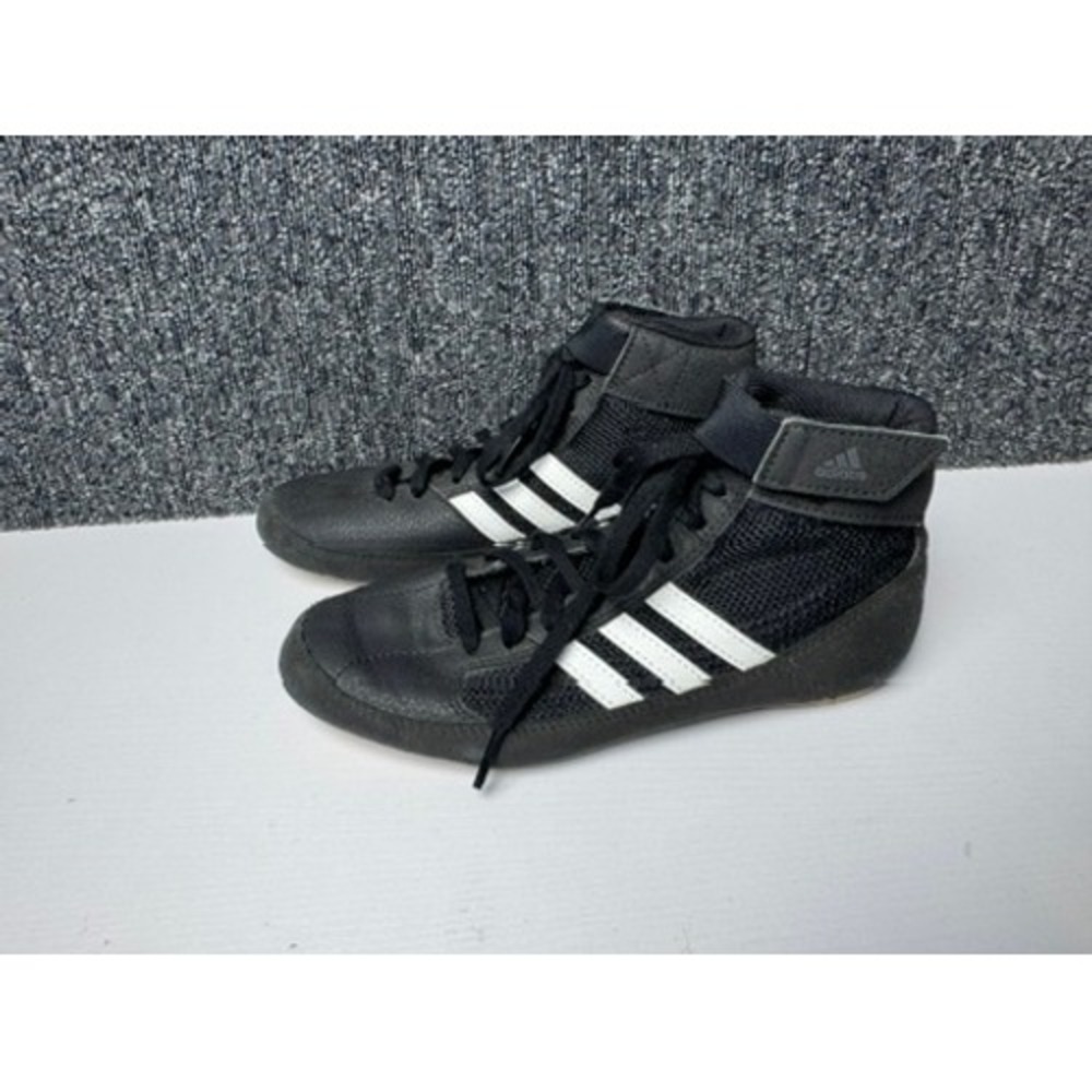 Adidas HVC Wrestling Shoes Black White Lace Up Ankle Strap Size 3.5 Youth EUC